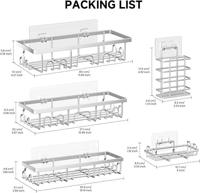 Shower Caddy, 5 Pack Shower Shelves - Image 2