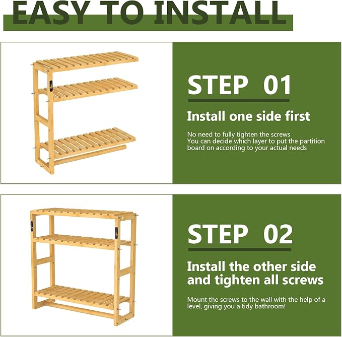Galood Over The Toilet Storage Bathroom Shelves Wall Mounted 3 Tier Space Saver - Image 6