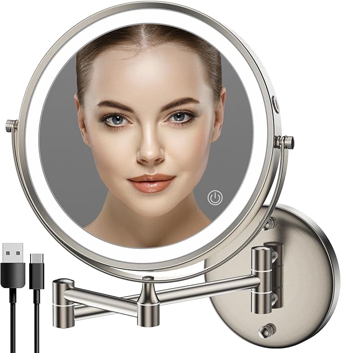 Rocollos Rechargeable Wall Mounted Lighted Makeup Mirror, 8 Inch Double-Sided by Rocollos