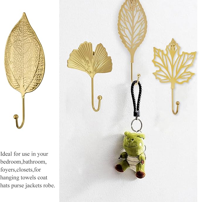 MOROBOR Decorative Iron Hooks, 4-Piece Ginkgo Maple Leaf Shape Gold Wall - Image 5