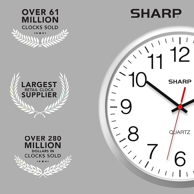 Sharp Wall Clock – Silver, Silent Non Ticking 14 Inch Quality Quartz Battery - Image 7