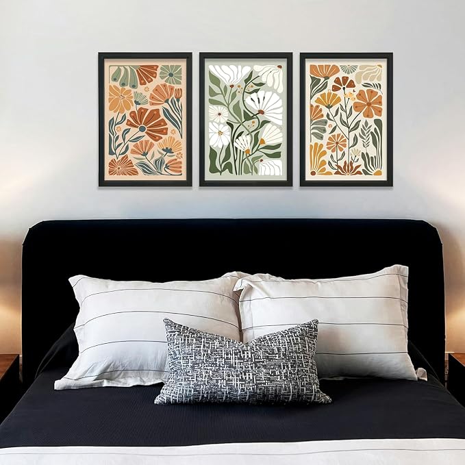 YWJKWLGS Mid Century Boho Wildflower Wall Art Set of 3, 16x24 Inch Black Framed - Image 5