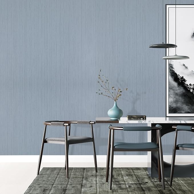 Grasscloth Peel and Stick Wallpaper Grey Blue 15.74" X 118.11" Fabric Textured - Image 6