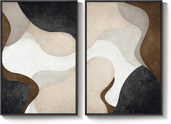 Large Framed Neutral Abstract Minimalist Wall Art Set of 2, Modern Canvas - Image 9