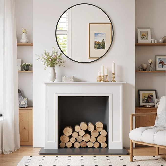 Round Wall Mirror 24 Inch Black Vanity Mirror - Image 6