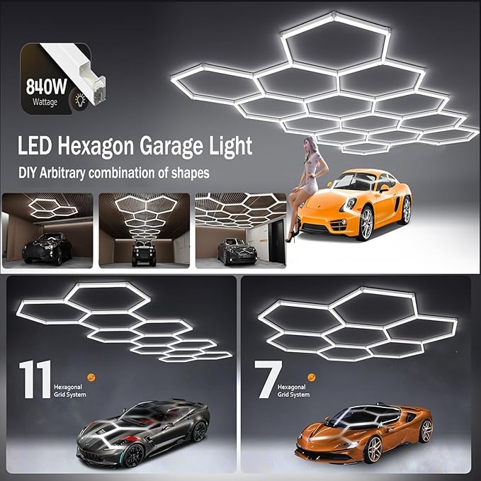 31-Lights LED Hexagon Honeycomb Shop Light, 800 Lumens Super Bright 7-Hex DIY - Image 6
