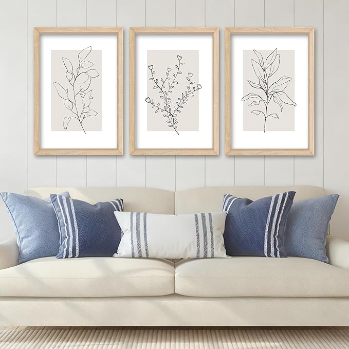 YWJKWLGS Neutral Botanical Prints Framed Wall Art Decor 16x24 Inch Set of 3 by Unknown