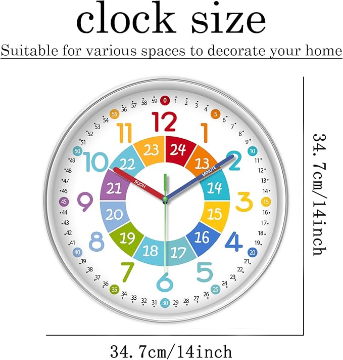 XFM Learning Clock for Kids Silent Non Ticking Battery Operated Colorful - Image 7