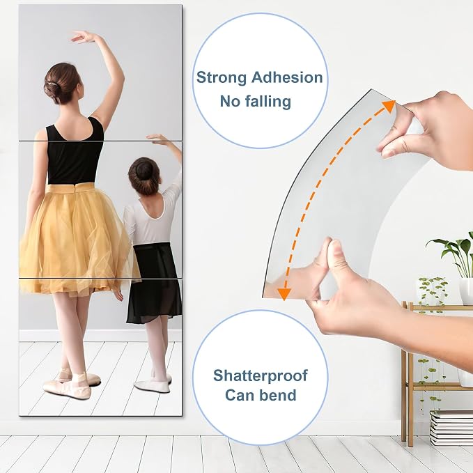 JUNEBRUSHS 3 Pack Self Adhesive Acrylic Mirrors, 20 x 24 Inch Full Length - Image 6