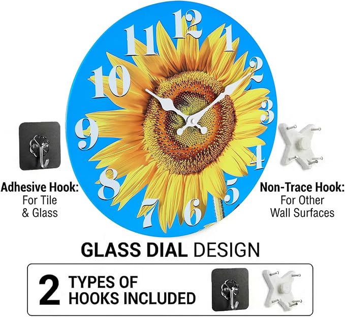 Large Sunflower Decor Wall Clocks, Waterproof Glass Wall Clock - Image 7