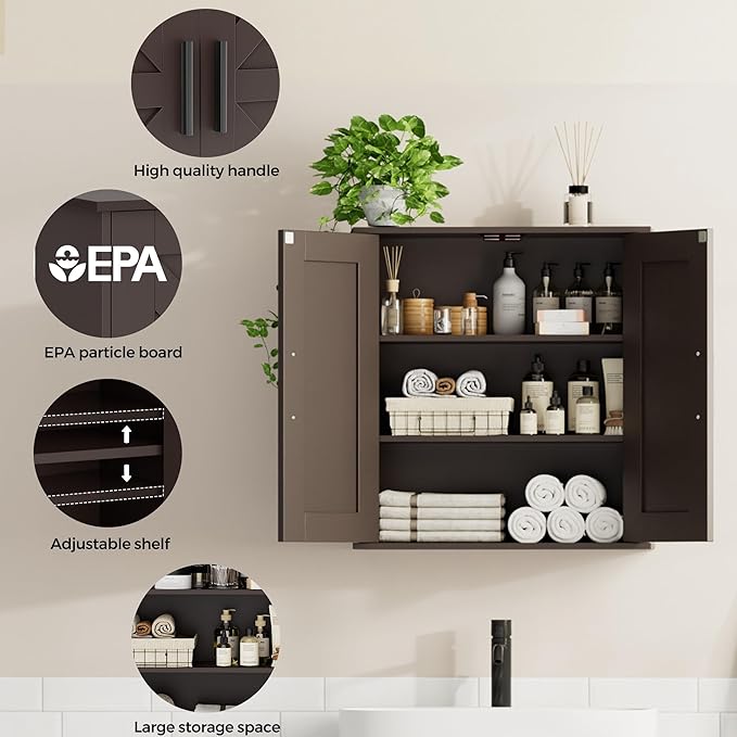 Homleke Bathroom Wall Cabinet, Over Toilet Storage Cabinet - Image 4