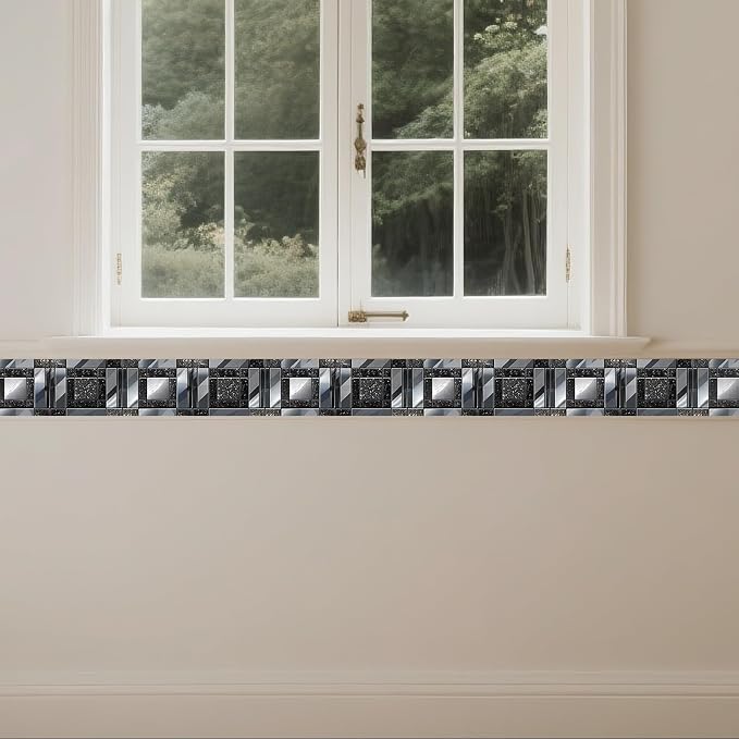 IVN Wallpaper Border Peel and Stick Wall Black and Silver Mosaic Decorative - Image 7