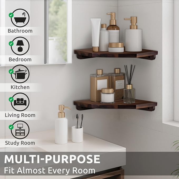 Demigo Hexagon Corner Floating Shelves Wall Mount – Solid Acacia Wood - Image 7