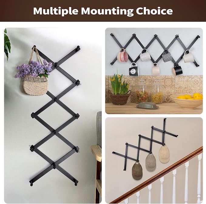 SCUNDA Wall Rack with 14 Hooks, Wooden Wall Expandable Coat Rack - Image 3