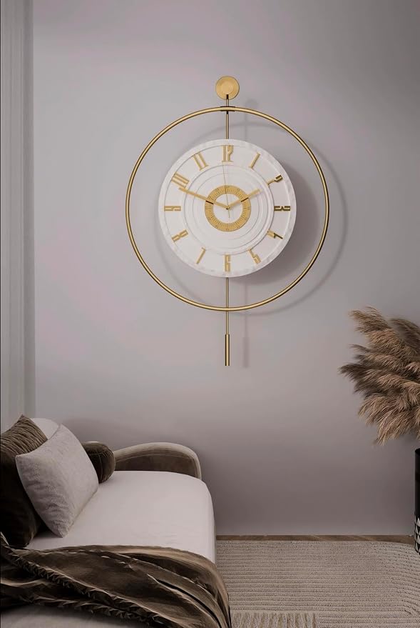 Large Luxury LED Backlit Wall Clock – Pendulum Roman Numeral Metal Ring - Image 3