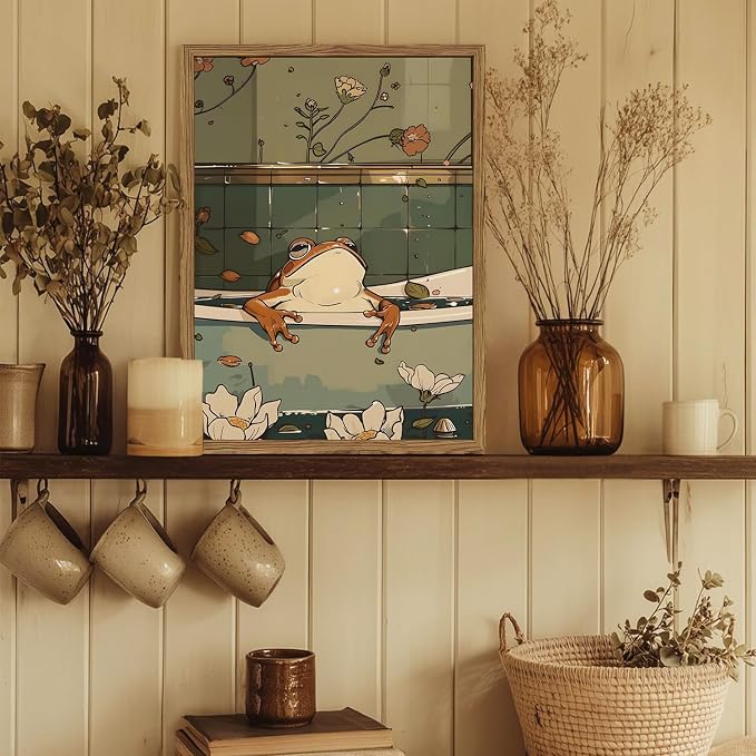 Funny Japanese Frog Bathroom Wall Art Whimsical Frog in Bathtub Wall Decor - Image 5