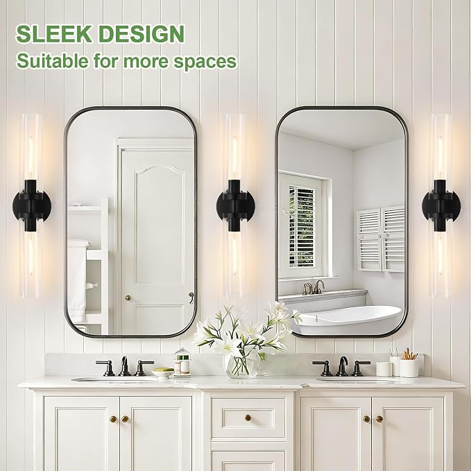 Indoi Matte Black Wall Sconces, Hardwired Bathroom Sconces Wall Lighting - Image 7