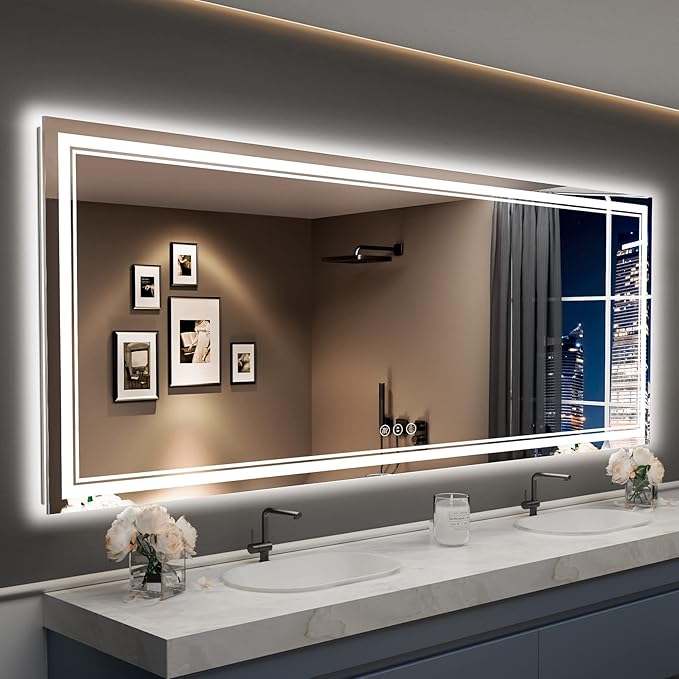96x36 LED Bathroom Mirror with Lights, Backlit and Front Lit Anti-Fog Lighted by Awandee