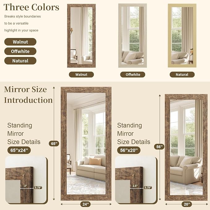 Syndra Modern Full Length Mirror Wood Frame, 65x24'' Large Floor Mirror - Image 5