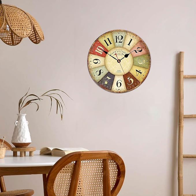 VIKMARI Clocks Battery Operated Wooden Wall Clock Retro Rustic Clock Decorative - Image 4
