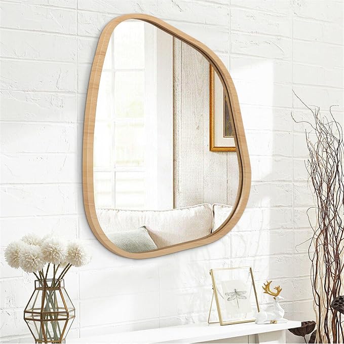Irregular Bathroom Mirror Modern Wall Mirror Asymmetrical Wooden Framed Wall - Image 2