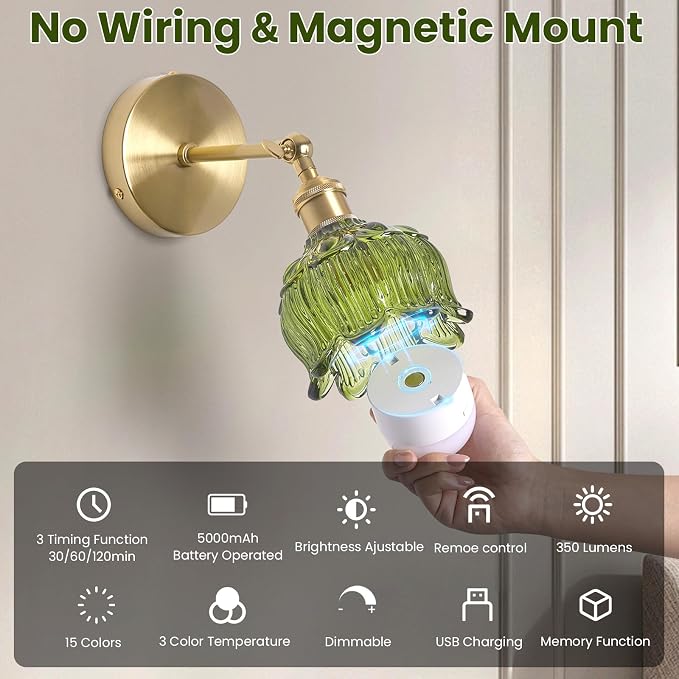 Vintage Battery Operated Wall Sconces - 5000mAh Rechargeable Dimmable Wireless - Image 6