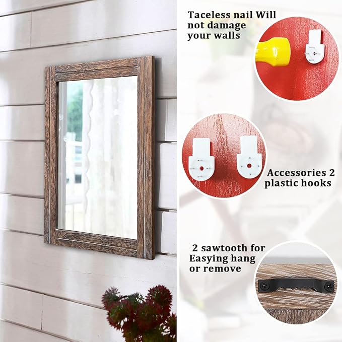 AAZZKANG Mirror with Wood Framed Rectangle Rustic Wall Mirrors Decor - Image 3
