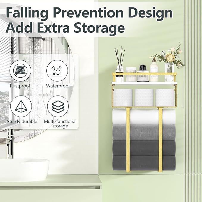 Towel Racks for Bathroom, Bathroom Shelf Over Toilet, Floating Shelves - Image 5