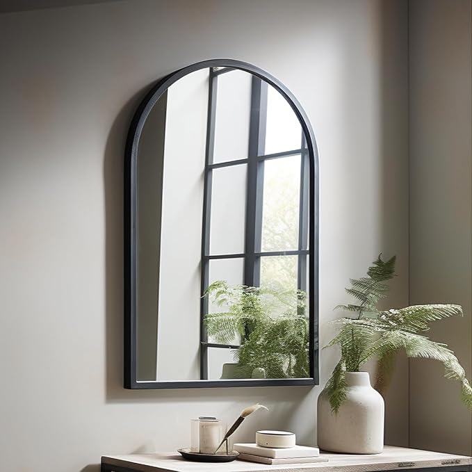Wall Mounted Mirror, 30“x20 Black Bathroom Mirror, Arched Window Mirrors by ZMYCZ