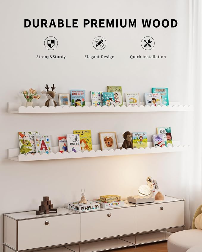 Shario Nursery Book Shelves, Scalloped Shelves, Wall Book Shelves - Image 2