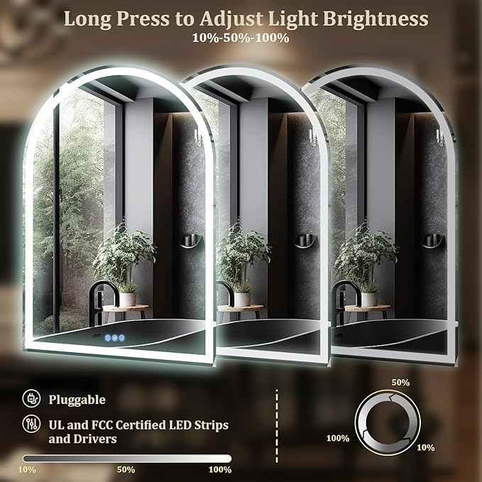 BEAUTYPEAK 40x30 LED Arch Bathroom Mirror - Image 5