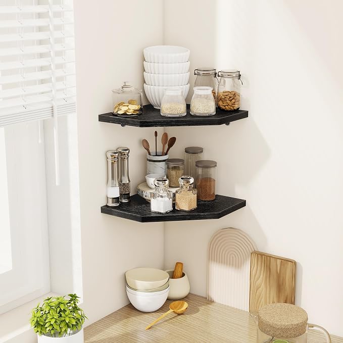 Corner Shelves 2-Pack for Bathroom & Kitchen, Space-Saving Floating Corner Wall - Image 2