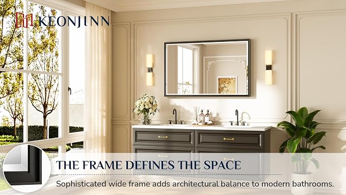 Keonjinn 48" x 30" Black Bathroom Vanity Mirror, Aluminum Alloy Framed Black - Image 7