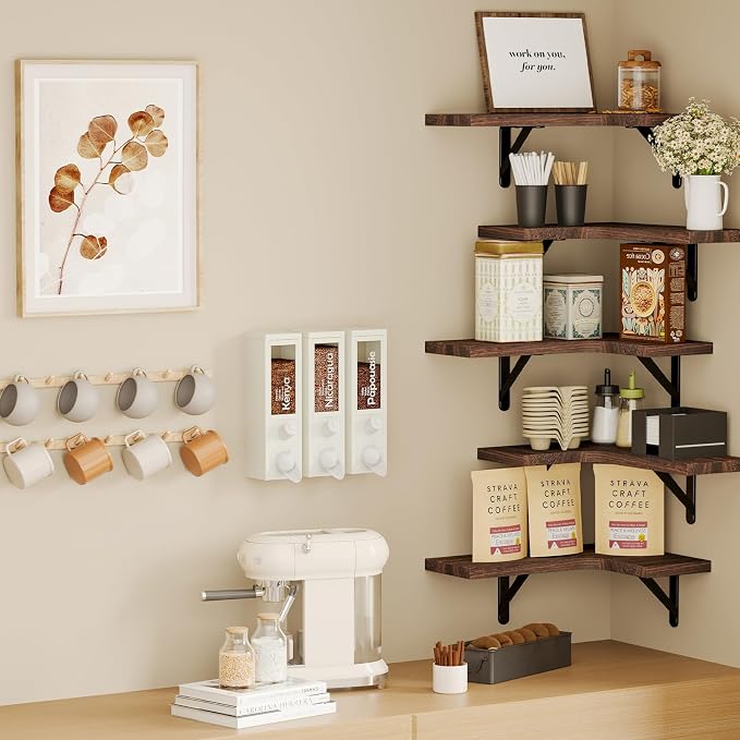Fixwal Floating Shelves for Wall Set of 5, Rustic Wood Wall Mounted Corner - Image 7