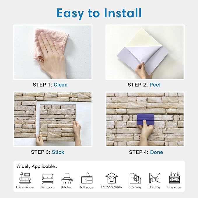 COMSTICKC 3D Peel and Stick Faux Stone Wall Sticker, Ultra-Light Thin PVC Rock - Image 9