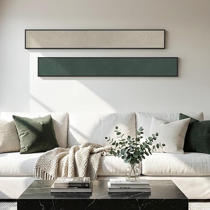 Long Narrow Framed Neutral Abstract Vertical Wall Art Set, 2 Piece Modern - Image 4
