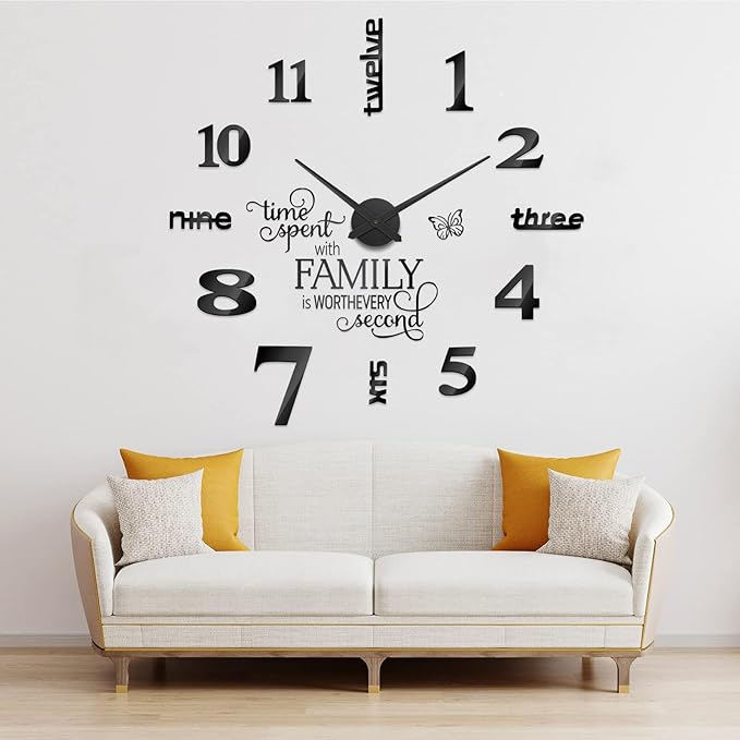 Junkin 3D Large Frameless DIY Wall Clock Modern Decor Family Quote Wall by Junkin
