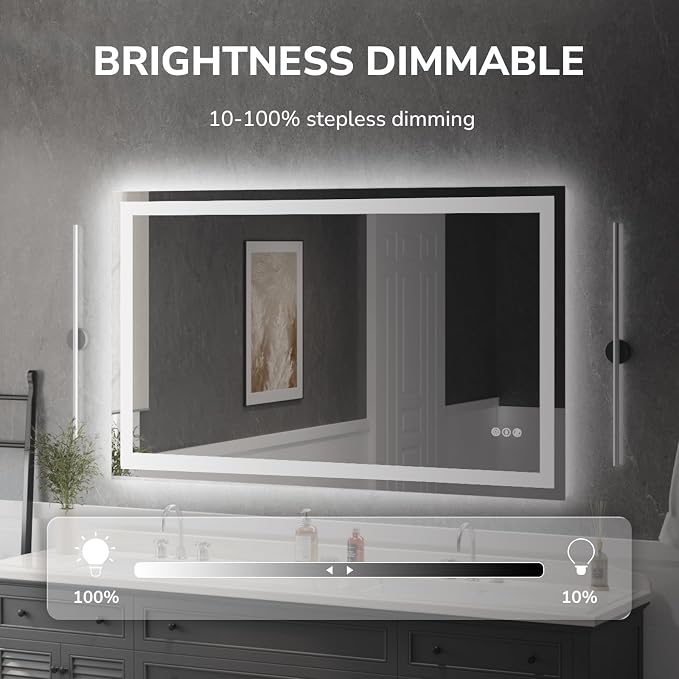 USHOWER LED Bathroom Mirror 60x36 Inch Tempered Glass - Image 3