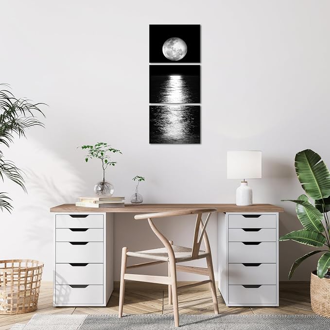 Artmyharbor Full Moon Phase Canvas Wall Art Vertical Black and White Picture - Image 4