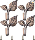 Set of 4 Vintage Leaf Wall Hooks Antique Bronze Coat Hooks Heavy Duty by Unknown