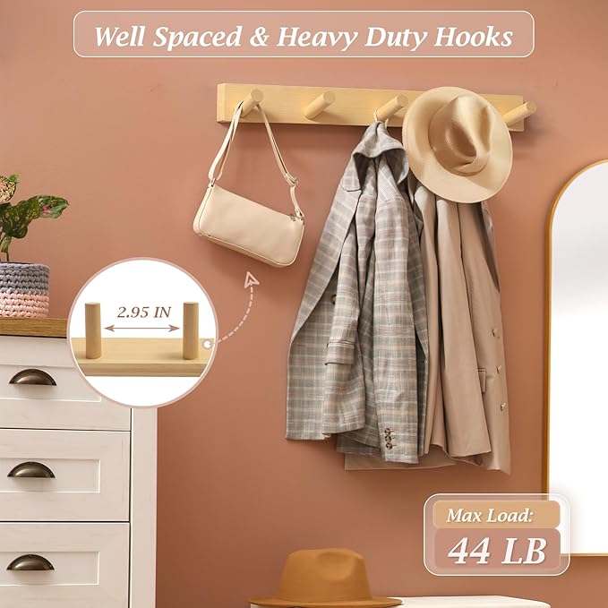 Coat Rack Wall Mount, Wooden Coat Hanger - Image 4