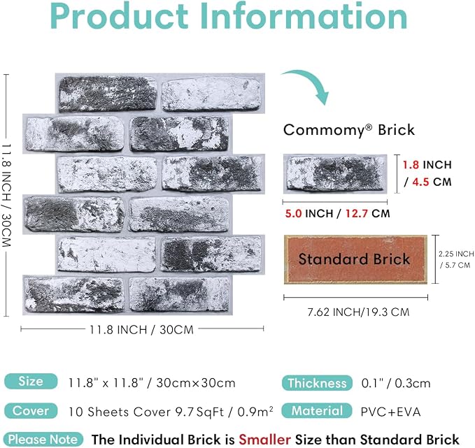 Commomy 3D Peel and Stick Brick Tiles - Image 5