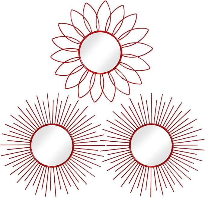 3 Pack Metal Mirrors for Wall Sunburst Wall Mirrors Home Décor Decorative by Uaussi
