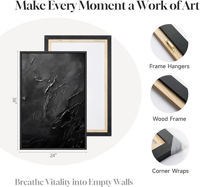 Large Framed Black Abstract Wall Art Set of 2 - Image 6
