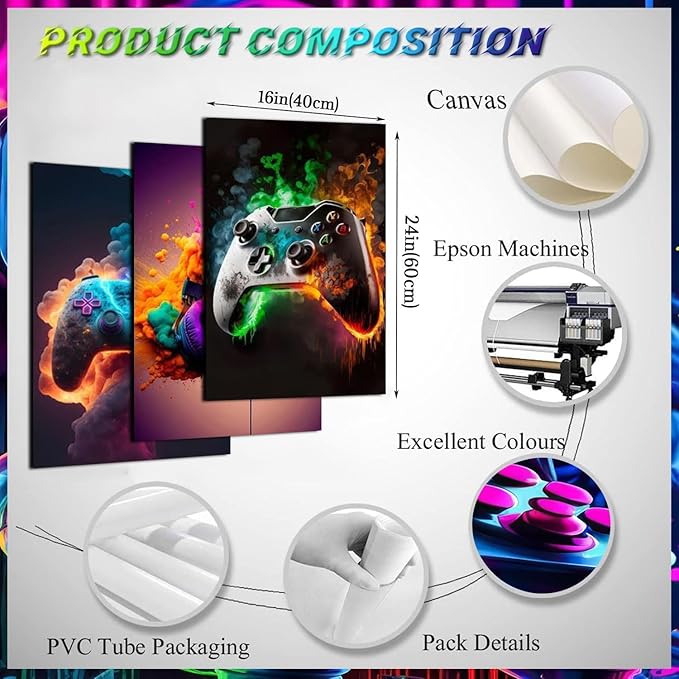 BGFCE Gaming Room Decor Wall Art, Video Theme Canvas Posters - Image 3