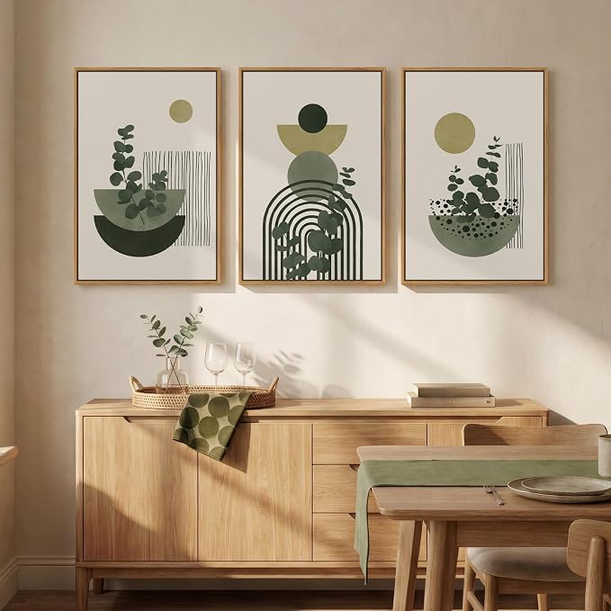 Framed Boho Botanical Wall Art for Living Room, 3 Piece Modern Green Bohemian - Image 4