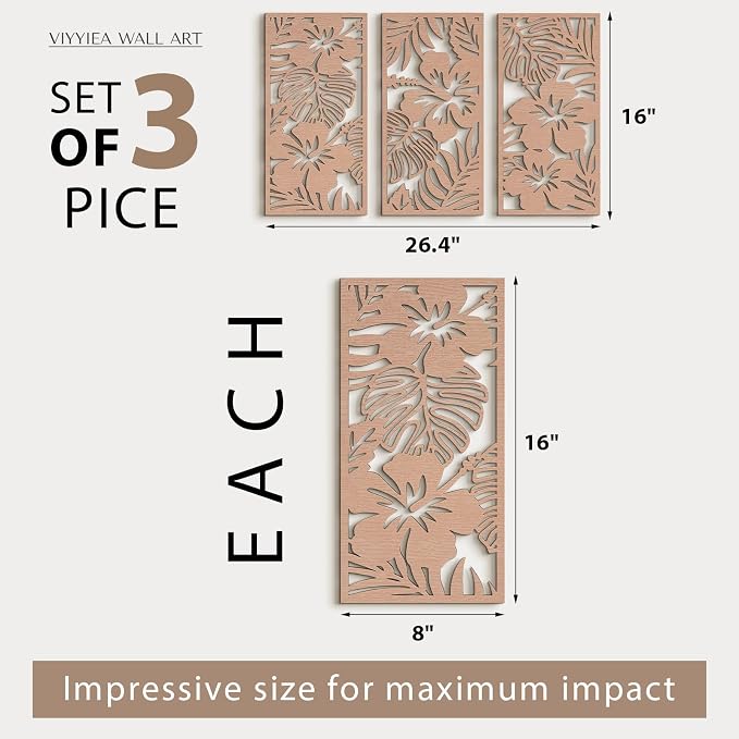 VIYYIEA Boho Solid Wood Carved Wall Art Set of 3, Geometric Minimalist Wooden - Image 2