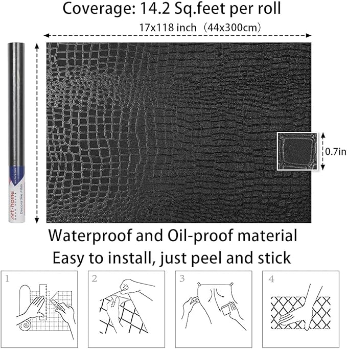 Arthome 17"×120" Black Crocodile Peel and Stick Wallpaper, Charcoal Black - Image 7