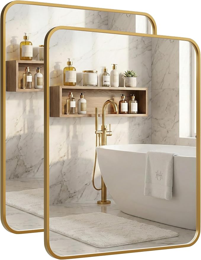 2-Pack 24x30 Inch Matte Gold Bathroom Vanity Mirrors | Flush Mount Deep Set by Pocetry
