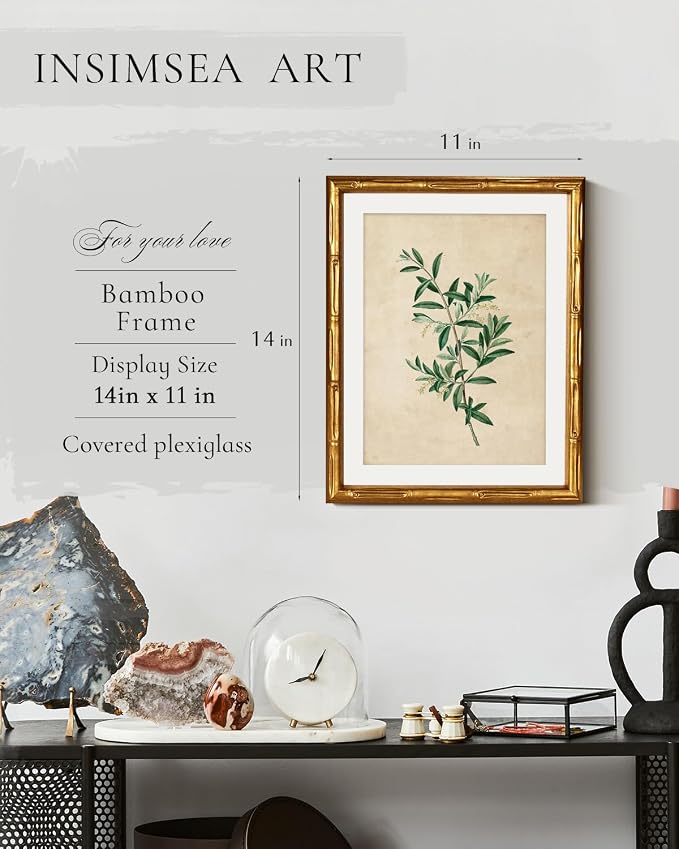InSimSea Gold Bamboo Framed Canvas Wall Art, Vintage Olive Flower Botanical - Image 3